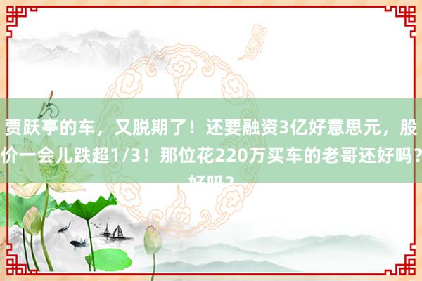 贾跃亭的车，又脱期了！还要融资3亿好意思元，股价一会儿跌超1/3！那位花220万买车的老哥还好吗？